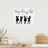 Kinderen met Inspirerend ballonnen Silhouette Poster (Keuken)