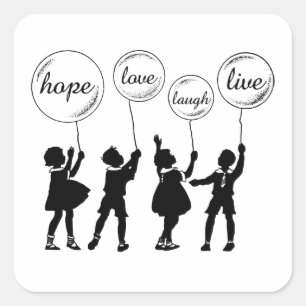 Kinderen met Inspirerend ballonnen Silhouette Vierkante Sticker