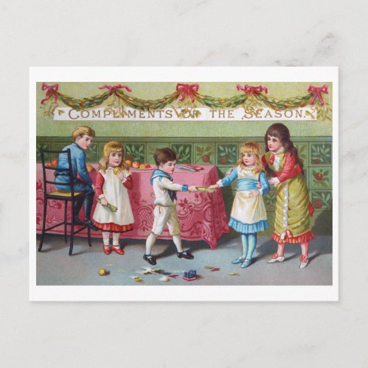 Kinderen met kerstfeest - Vintage Image Briefkaart (Voorkant)