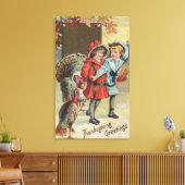 Kinderen met pompoen, kalkoenen canvas afdruk (Insitu (Woonkamer))
