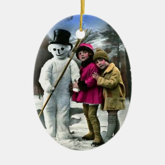 KINDEREN MET SNOWMAN KERAMISCH ORNAMENT (Voorkant)