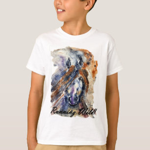 Kinderen met wilde paarden, Waterverf schilderafdr T-shirt