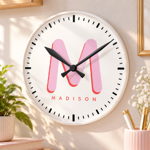Kinderen Modern Cute Leuke Aangepaste Naam 3D Mono Ronde Klok