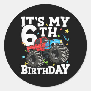 Kinderen Monstertruck Het is mijn 6e verjaardag Jo Ronde Sticker