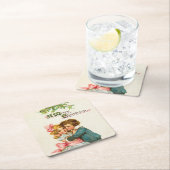 Kinderen onder de mistletoe Kerstmis Vierkante Kartonnen Onderzetter (Insitu)