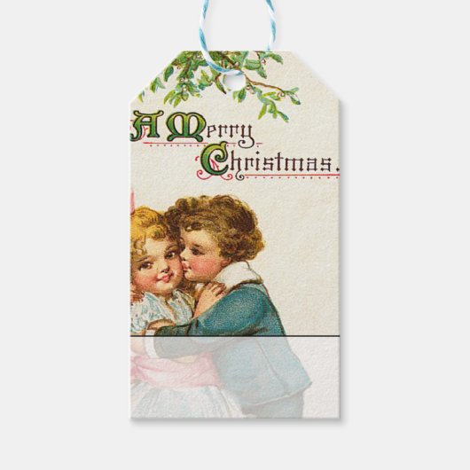 Kinderen onder Kerstmis Mistletoe Cadeaulabel (Voorkant)