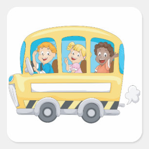 Kinderen op een schoolbusstickers vierkante sticker