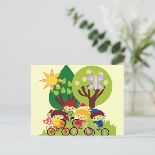 Kinderen op fietsen briefkaart (Staand voorkant)