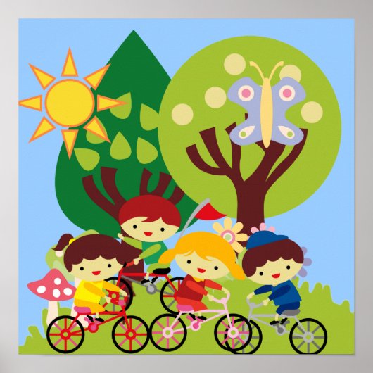 Kinderen op fietsen poster (Voorkant)