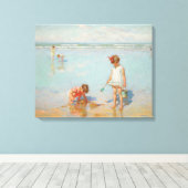 Kinderen op het Zee (Summer Beach Scene) Canvas Afdruk (Insitu (Houten vloer))