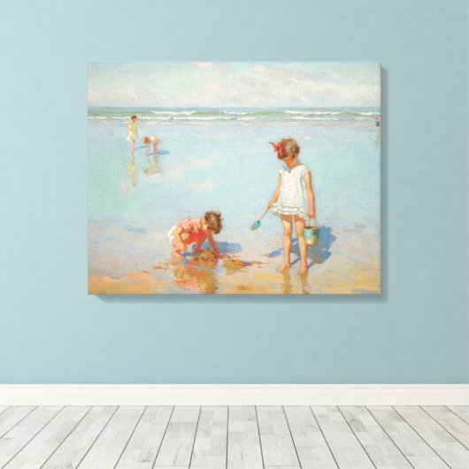 Kinderen op het Zee (Summer Beach Scene) Canvas Afdruk (Insitu (Houten vloer))