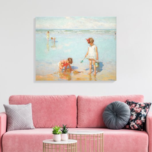 Kinderen op het Zee (Summer Beach Scene) Canvas Afdruk (Insitu (Woonkamer))