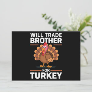 Kinderen op Thanksgiving ruilen broer voor kalkoen Feestdagenkaart