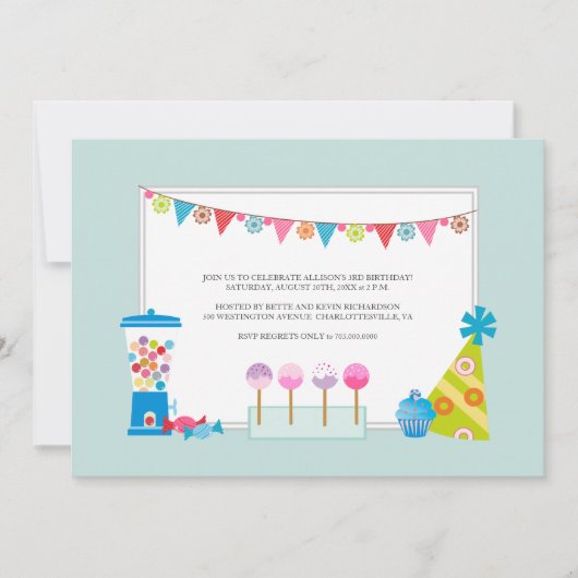 Kinderen op zaterdag Uitnodigingen {Snoep Buffet} (Voorkant)