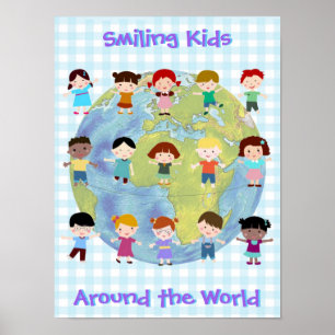 Kinderen over de hele wereld glimlachen poster