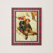 Kinderen Plezier Sledding  Winter Scene Plaid Legpuzzel (Verticaal)