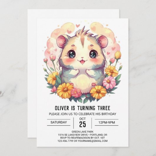 Kinderen Printable Hamster Verjaardag Kaart (Voorkant / Achterkant)