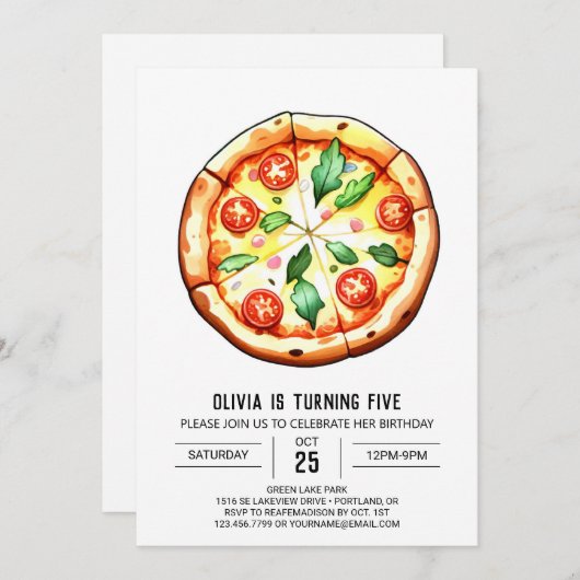 Kinderen Printable Pizza Verjaardag Kaart (Voorkant / Achterkant)