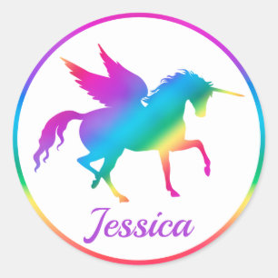 Kinderen Regenboog Gradiënt Eenhoorn Silhouet Ronde Sticker