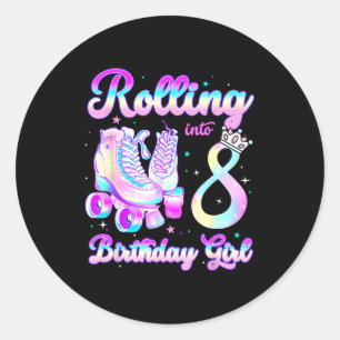 Kinderen Rollen In 8 Roller Skaten 8e Verjaardag G Ronde Sticker