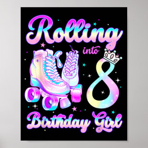 Kinderen Rollen Naar 8 Roller Skating 8e Verjaarda Poster
