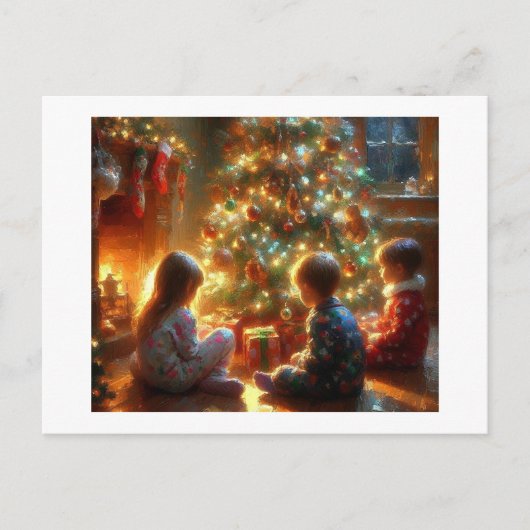 Kinderen rond de kerstboom, briefkaart (Voorkant)