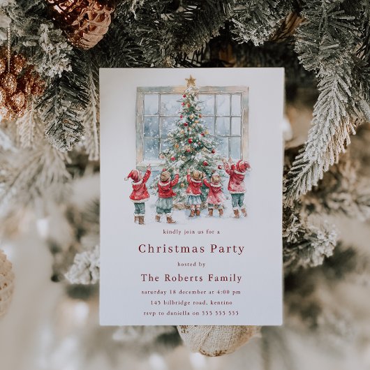 Kinderen rond de kerstboom kaart