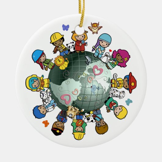Kinderen Rond de Wereld Kerstboom Ornament (Voorkant)