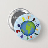 Kinderen rond het wereldbol ronde button 5,7 cm (Voorkant /achterkant)