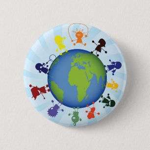 Kinderen rond het wereldbol ronde button 5,7 cm