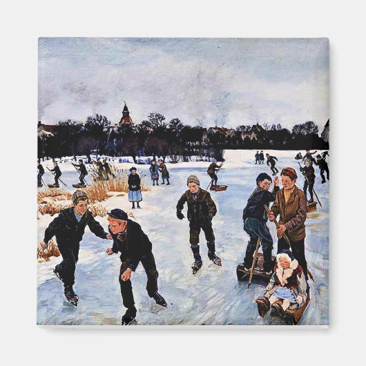 Kinderen schaatsen buiten faborg magneet (Voorkant)