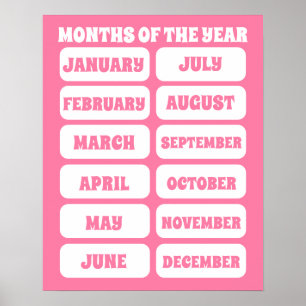 Kinderen Schattige Roze Maanden Van Het Jaar Leren Poster