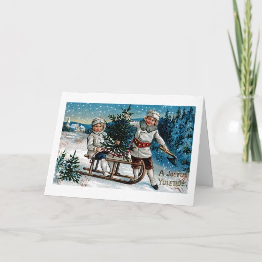 Kinderen Sledding Feestdagen Kaart (Voorkant)