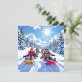 Kinderen Sledding Winter Gepersonaliseerde Kerst Kaart (Staand voorkant)