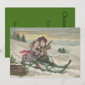 Kinderen Sleederen Kerstboom Sneeuw Winter Kaart (Voorkant / Achterkant)