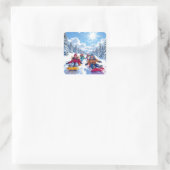 Kinderen Sleeën Winter Kerstmis Vierkante Sticker (Tas)
