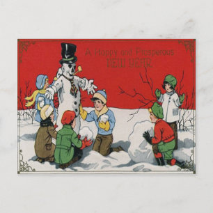 Kinderen Sneeuwpop Winter Sneeuw Briefkaart