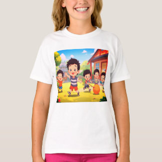 Kinderen spelen in de tuin op een witte T-shirt me