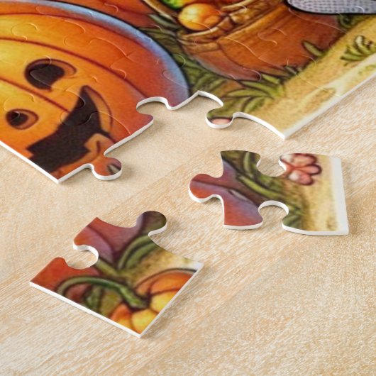 Kinderen spelen in een pompoen patch legpuzzel (Zijkant)