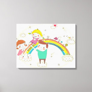 Kinderen spelen op regenboog canvas afdruk