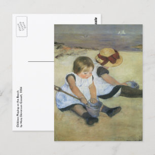 Kinderen spelend op het strand door Mary Cassatt Briefkaart