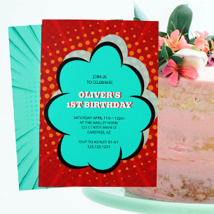 Kinderen stripboek 1e verjaardagsfeestje kaart