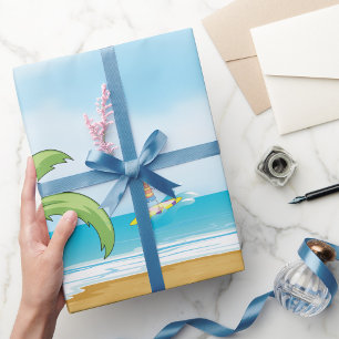 Kinderen surfen op tropisch strand Fun Zomer Oceaa Cadeaupapier