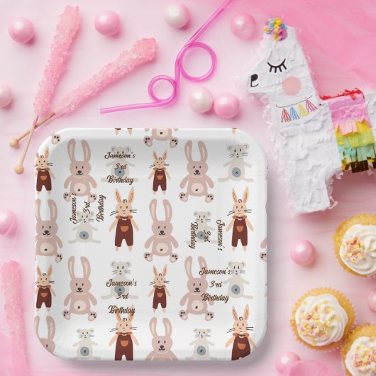 Kinderen Teddybeer Kat Panda Speelgoed Patroon Ver Papieren Bordje (Feest)