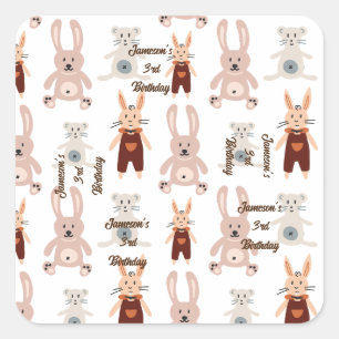 Kinderen Teddybeer Kat Panda Speelgoed Patroon Ver Vierkante Sticker