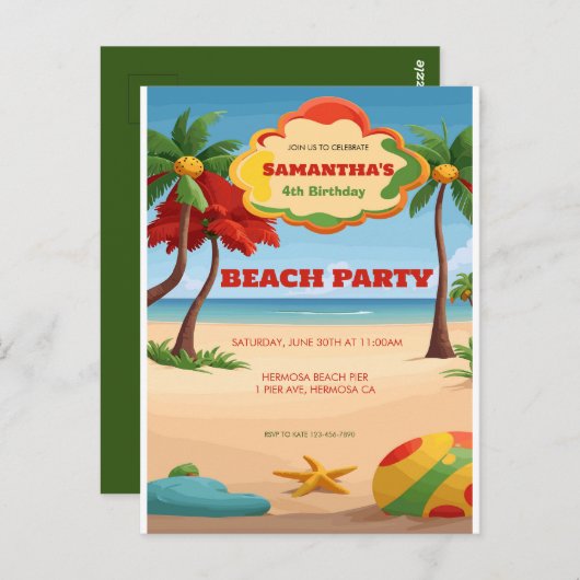 Kinderen Tropicai Reggae Beach Verjaardagsuitnodig Briefkaart (Voorkant / Achterkant)