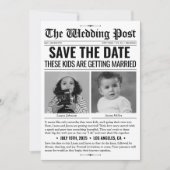 Kinderen trouwen met krantenbericht feestdagenkaart (Voorkant)