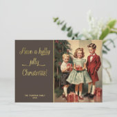 Kinderen uit vroeger tijden met cadeaus feestdagenkaart (Staand voorkant)