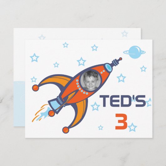 Kinderen - uitnodiging op zaterdag - Rocket (Voorkant / Achterkant)