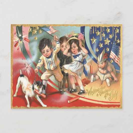 Kinderen US Flag Hond Vuurwerk Firecracker Briefkaart (Voorkant)